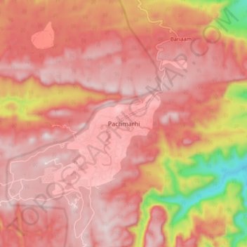 Mappa topografica Pachmarhi, altitudine, rilievo