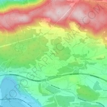 Mappa topografica Trabenig, altitudine, rilievo