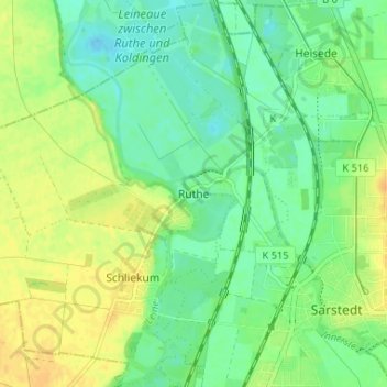 Mappa topografica Ruthe, altitudine, rilievo