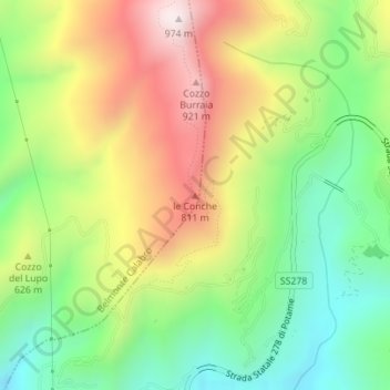 Mappa topografica le Conche, altitudine, rilievo