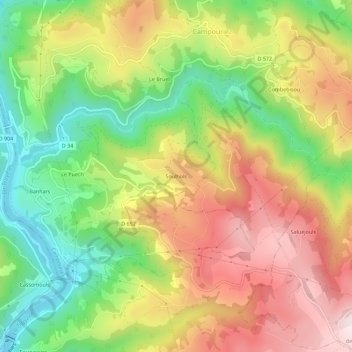 Mappa topografica Soulhols, altitudine, rilievo