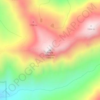 Mappa topografica Angry Mountain, altitudine, rilievo