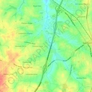 Mappa topografica Brookwood, altitudine, rilievo