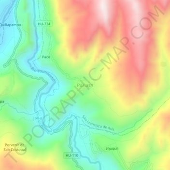 Mappa topografica Pariash, altitudine, rilievo