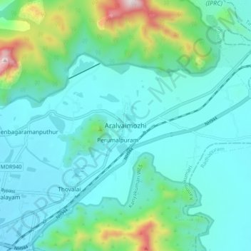 Mappa topografica Aralvaimozhi, altitudine, rilievo