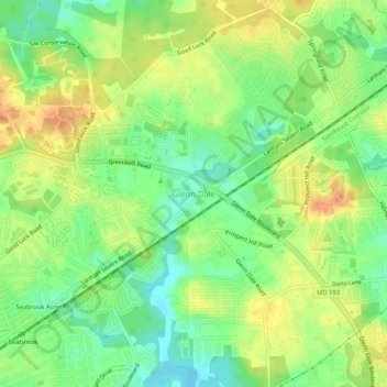 Mappa topografica Glenn Dale, altitudine, rilievo