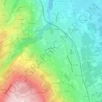 Mappa topografica Jussy, altitudine, rilievo