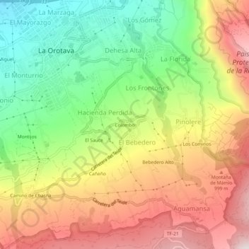 Mappa topografica Colombo, altitudine, rilievo