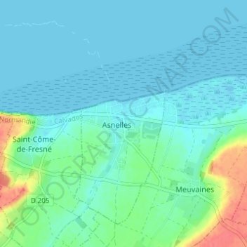 Mappa topografica Asnelles, altitudine, rilievo
