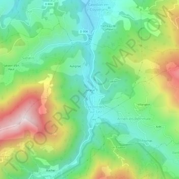 Mappa topografica Ourjout, altitudine, rilievo