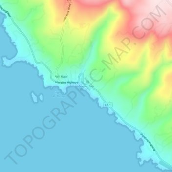 Mappa topografica Anchor Bay, altitudine, rilievo
