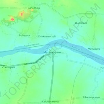 Mappa topografica Mantralayam, altitudine, rilievo
