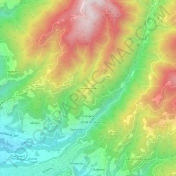 Mappa topografica Sommocolonia, altitudine, rilievo