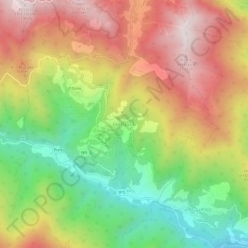 Mappa topografica Pornassio, altitudine, rilievo