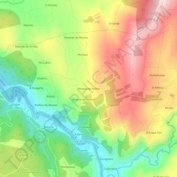 Mappa topografica Pereira de Arriba, altitudine, rilievo