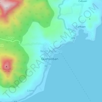 Mappa topografica North Poblacion, altitudine, rilievo