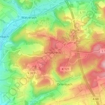 Mappa topografica Schloßheck, altitudine, rilievo