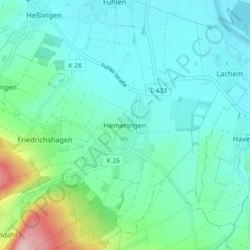 Mappa topografica Hemeringen, altitudine, rilievo