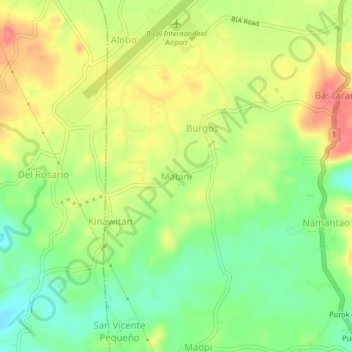 Mappa topografica Mabini, altitudine, rilievo