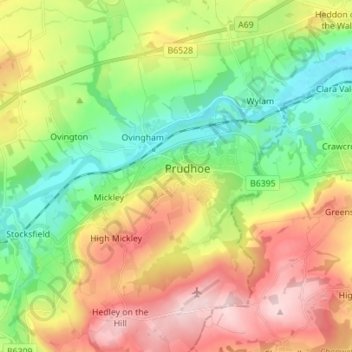 Mappa topografica Prudhoe, altitudine, rilievo