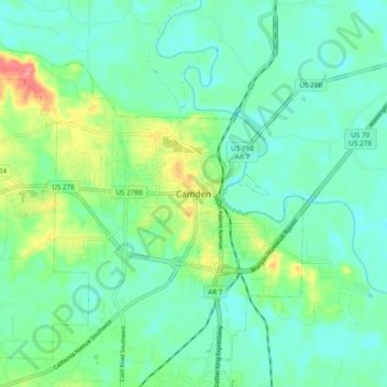 Mappa topografica Camden, altitudine, rilievo