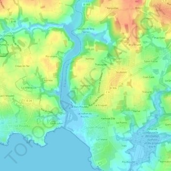 Mappa topografica Kerbrest, altitudine, rilievo