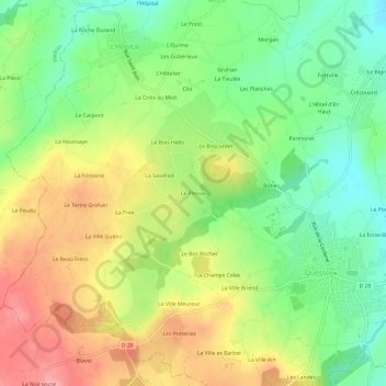 Mappa topografica Le Plessix, altitudine, rilievo