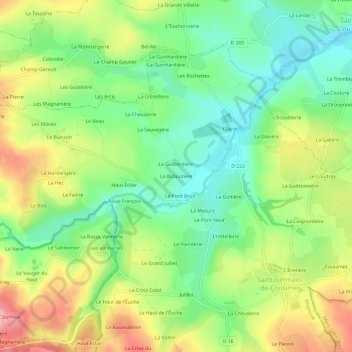 Mappa topografica La Bidaudière, altitudine, rilievo