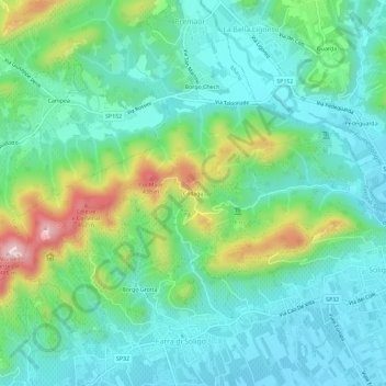Mappa topografica Collagú, altitudine, rilievo