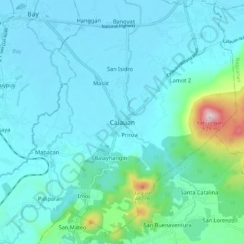 Mappa topografica Calauan, altitudine, rilievo