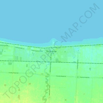 Mappa topografica Belle River, altitudine, rilievo