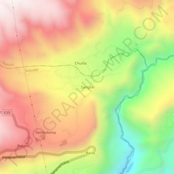 Mappa topografica Sanglia, altitudine, rilievo