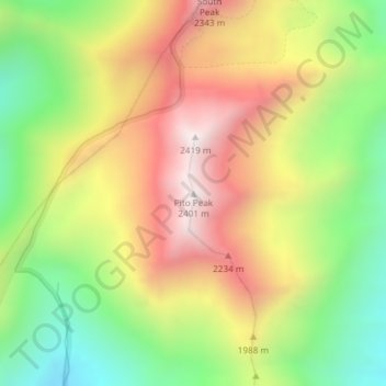 Mappa topografica Pito Peak, altitudine, rilievo