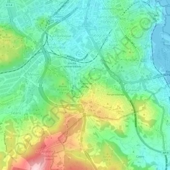 Mappa topografica O Castro de Elviña, altitudine, rilievo