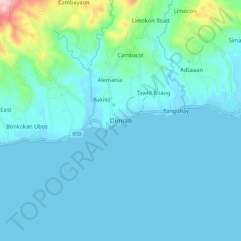 Mappa topografica Dimiao, altitudine, rilievo