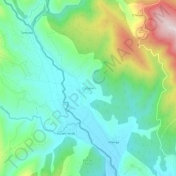 Mappa topografica O Castro, altitudine, rilievo