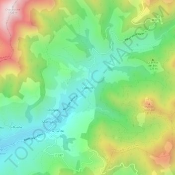Mappa topografica Liadouze, altitudine, rilievo