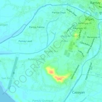 Mappa topografica Ayusan Sur, altitudine, rilievo