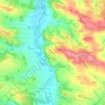 Mappa topografica A Cahuzac, altitudine, rilievo