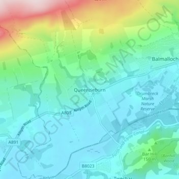 Mappa topografica Queenzieburn, altitudine, rilievo