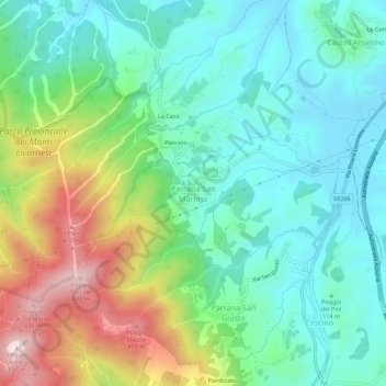 Mappa topografica Parrana San Martino, altitudine, rilievo