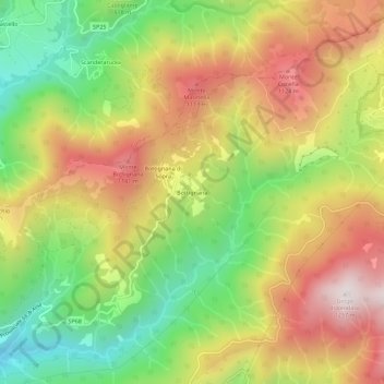 Mappa topografica Bottignana, altitudine, rilievo