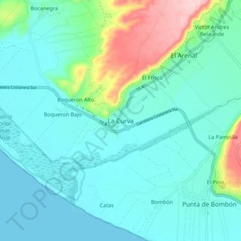 Mappa topografica La Curva, altitudine, rilievo