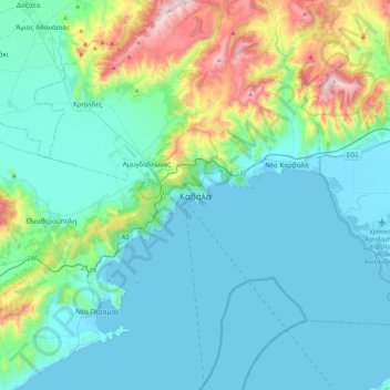 Mappa topografica Καβάλα, altitudine, rilievo