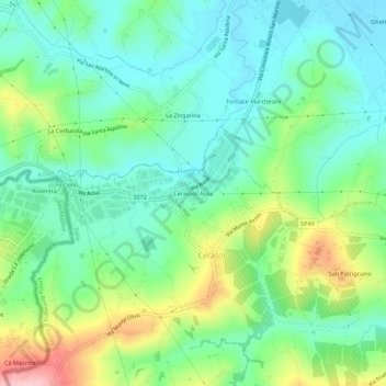 Mappa topografica Cerasolo Ausa, altitudine, rilievo