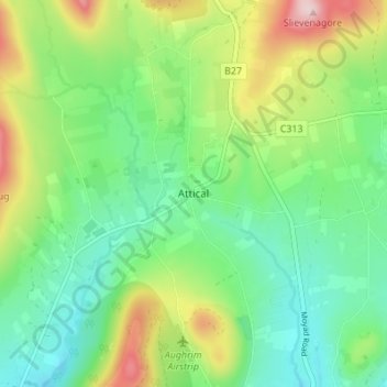 Mappa topografica Attical, altitudine, rilievo