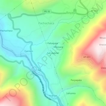 Mappa topografica San Gabriel, altitudine, rilievo