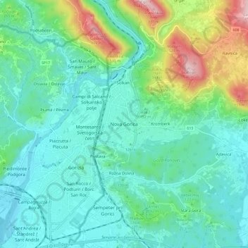 Mappa topografica Nova Gorica, altitudine, rilievo