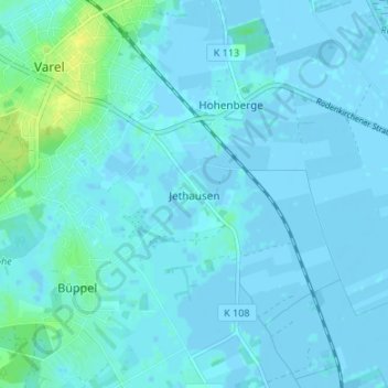 Mappa topografica Jethausen, altitudine, rilievo