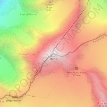 Mappa topografica Mönch, altitudine, rilievo